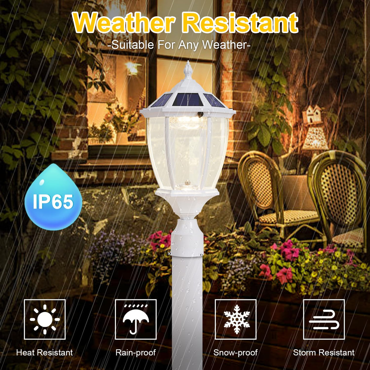 GYDZ Solar Post Light, Waterproof Aluminum Lamp for Pillar, Dusk to Dawn, Model 6531S.E-WH, White