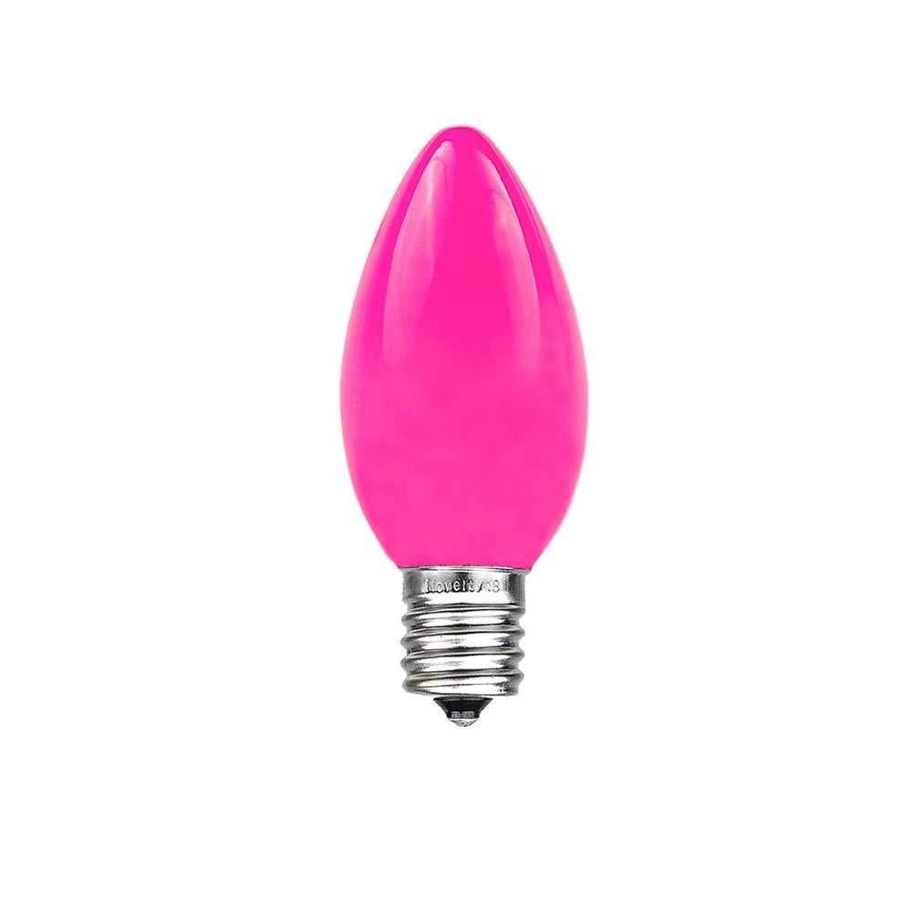 Novelty Lights C7 Pink Ceramic Christmas Lights Set - 25ft Outdoor String Lights - Green Wire - Opaque Bulbs