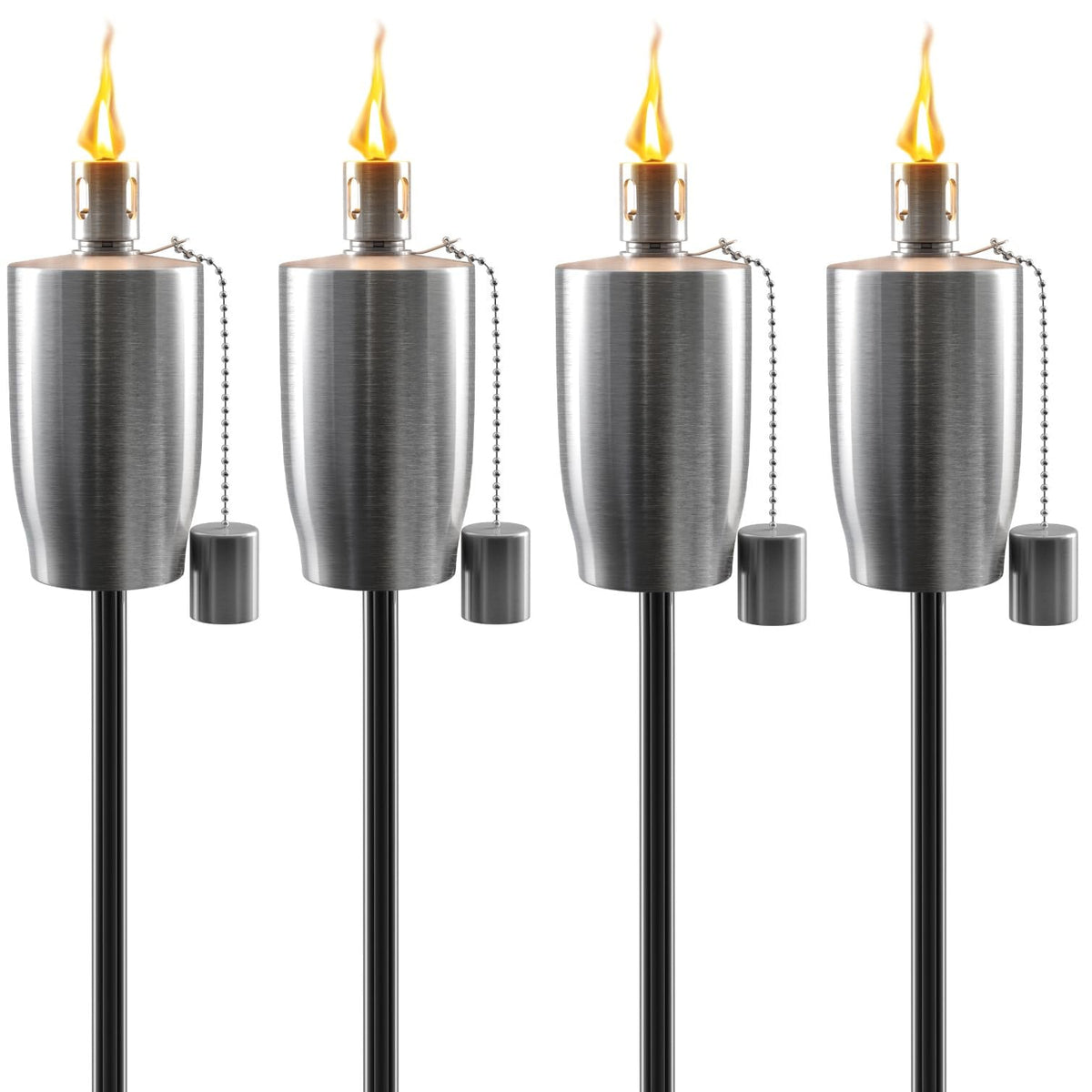 Matney Stainless Steel Outdoor Torches - 5 ft Oil Lamp Set of 4 - Fiberglass Wick & Snuffer Cap