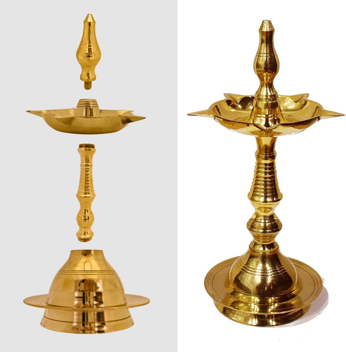 Craftsman Kerala Diya 11 Inch Pure Brass Oil Lamp Pack of 2 Golden Engraved Design