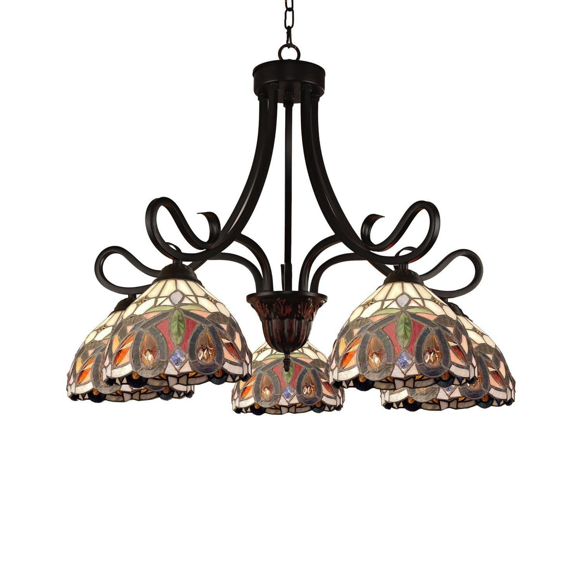 Chloe Lighting Tiffany-Style Chandelier, 5 Light, Dark Bronze, 27in Wide, Multicolor, Model CH3T353BV27-DD5