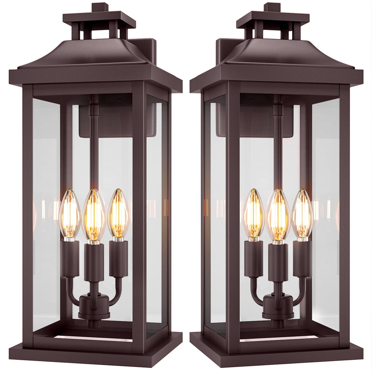 VenzBlomia 20in Outdoor Sconce Lights, 3-Light, Waterproof, Metal, Bronze, 2-Pack